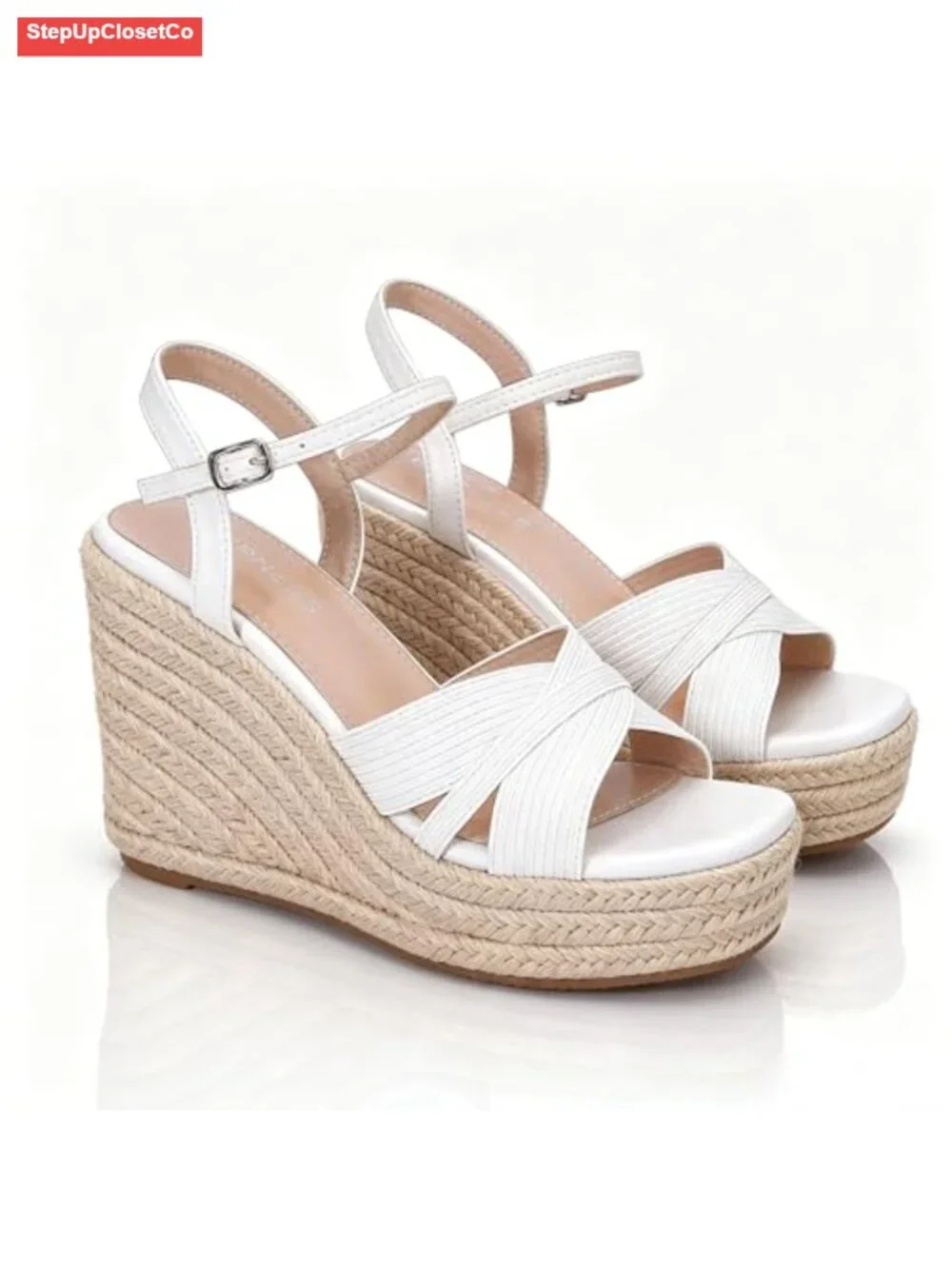 Braided Espadrille Wedge Sandals with Ankle Strap - Comfort Platform Heels
